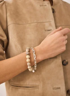 Clearance Neutral Beaded and Chain Layer Bracelet Jewellery|Jewelry