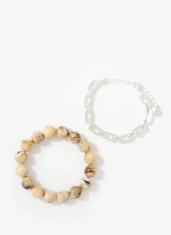 Clearance Neutral Beaded and Chain Layer Bracelet Jewellery|Jewelry