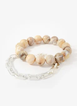 Clearance Neutral Beaded and Chain Layer Bracelet Jewellery|Jewelry