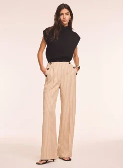 Neutral Button Front Pinstripe Trousers Wide Leg Trousers|Trousers