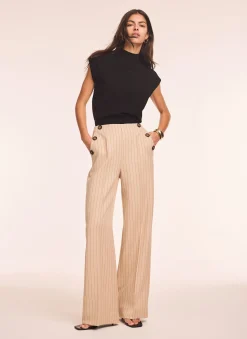 Neutral Button Front Pinstripe Trousers Wide Leg Trousers|Trousers