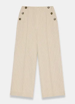 Neutral Button Front Pinstripe Trousers Wide Leg Trousers|Trousers