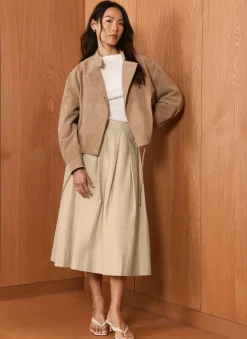 Best Neutral Cotton A Line Midi Skirt Midi Skirts|Skirts