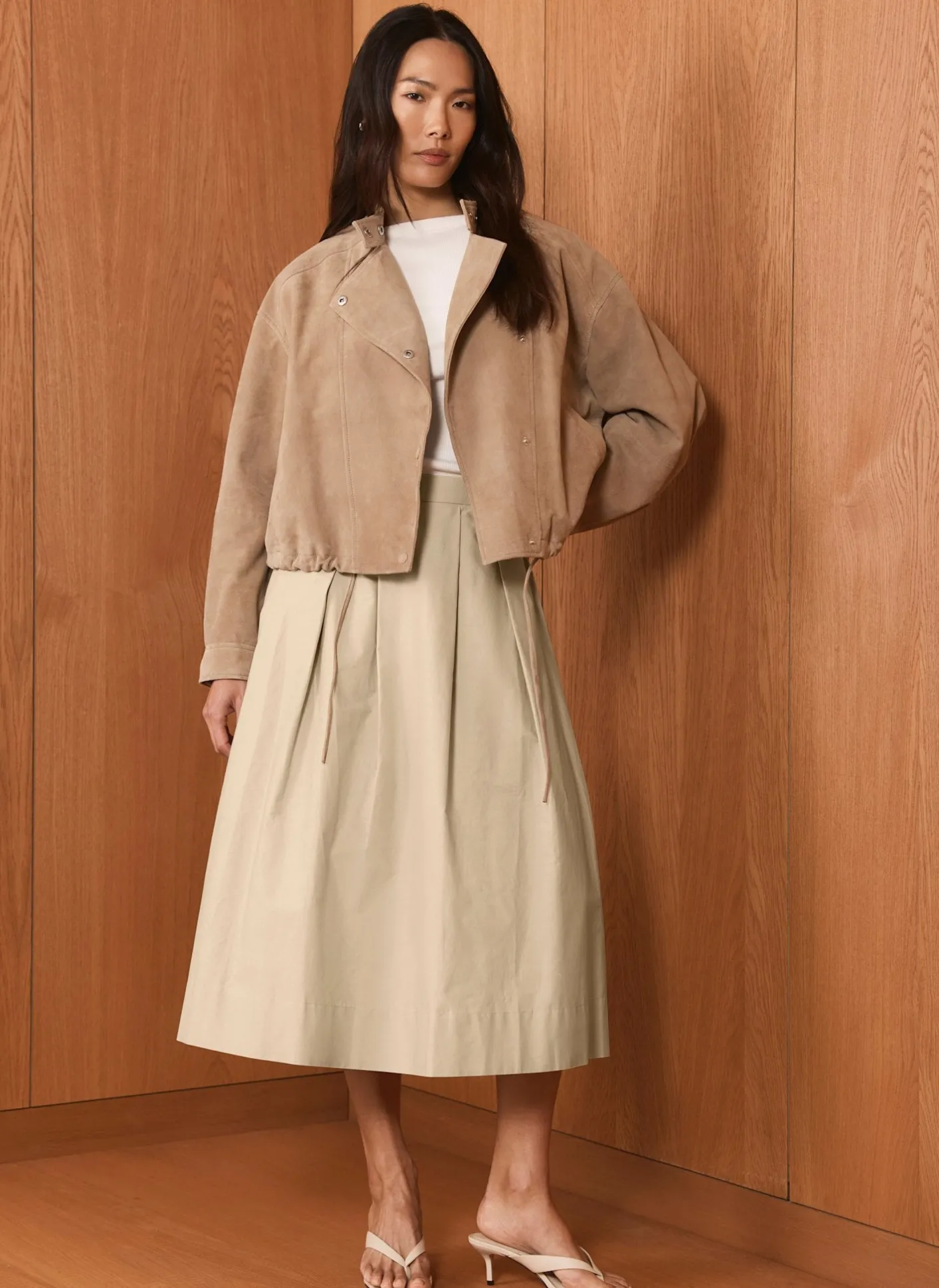 Best Neutral Cotton A Line Midi Skirt Midi Skirts|Skirts