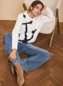 Sale Neutral Cotton Blend Anchor Jumper Jumpers|Jumpers & Cardigans