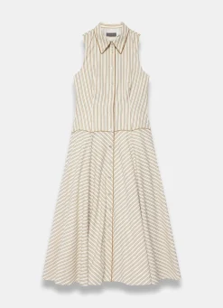 Hot Neutral Cotton Blend Striped Midi Dress Summer Dresses|Midi Dresses