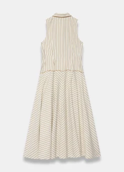 Hot Neutral Cotton Blend Striped Midi Dress Summer Dresses|Midi Dresses