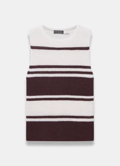 Neutral Cotton Blend Striped Knit Top Knitted Tops|Knitted Tops