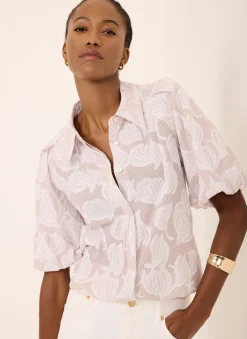 New Cotton Jacquard Striped Shirt Shirts & Blouses|All Tops