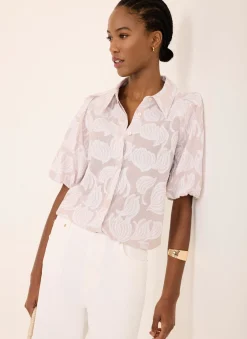 New Cotton Jacquard Striped Shirt Shirts & Blouses|All Tops
