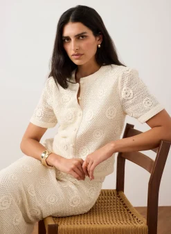 Cotton Sequin Floral Crochet Top Crochet