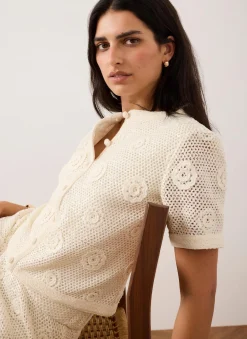 Cotton Sequin Floral Crochet Top Crochet
