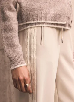 Crochet Side Stripe Wide Joggers Wide Leg Trousers|Trousers