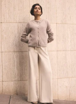 Crochet Side Stripe Wide Joggers Wide Leg Trousers|Trousers