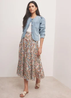 Best Neutral Floral Print Midi Skirt Midi Skirts|Skirts