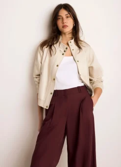 Discount Neutral Funnel Neck Bomber Jacket Jackets