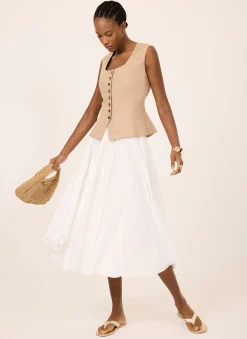 Clearance Neutral Linen Blend Peplum Waistcoat Waistcoats|All Tops
