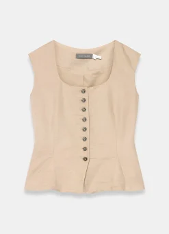 Clearance Neutral Linen Blend Peplum Waistcoat Waistcoats|All Tops