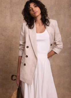 Discount Linen Double Breasted Blazer Jackets