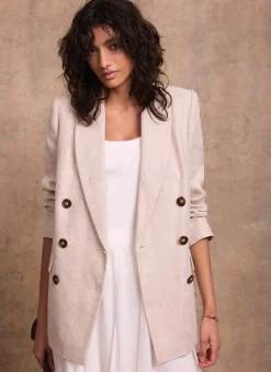 Discount Linen Double Breasted Blazer Jackets