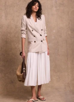 Discount Linen Double Breasted Blazer Jackets