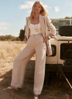 Sale Linen Side Stripe Trousers Wide Leg Trousers|Trousers