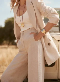 Sale Linen Side Stripe Trousers Wide Leg Trousers|Trousers