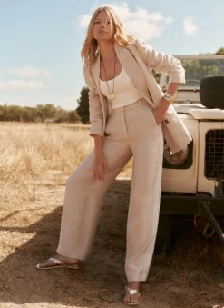 Sale Linen Side Stripe Trousers Wide Leg Trousers|Trousers