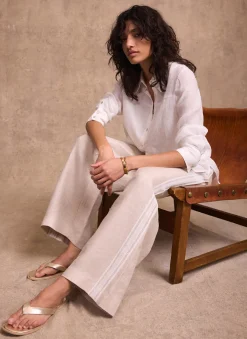 Sale Linen Side Stripe Trousers Wide Leg Trousers|Trousers