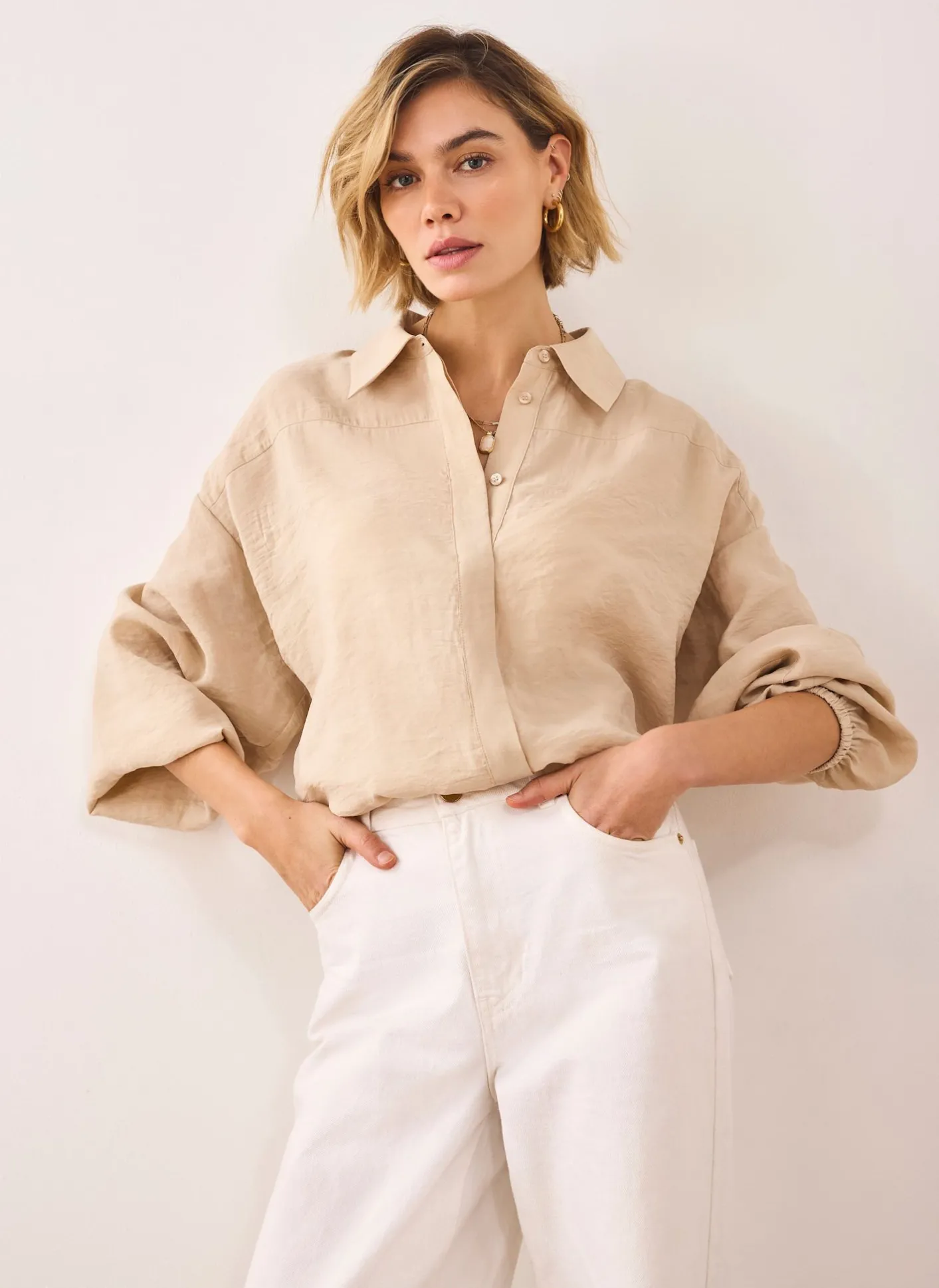 Clearance Neutral Long Sleeve Minimalist Shirt Shirts & Blouses