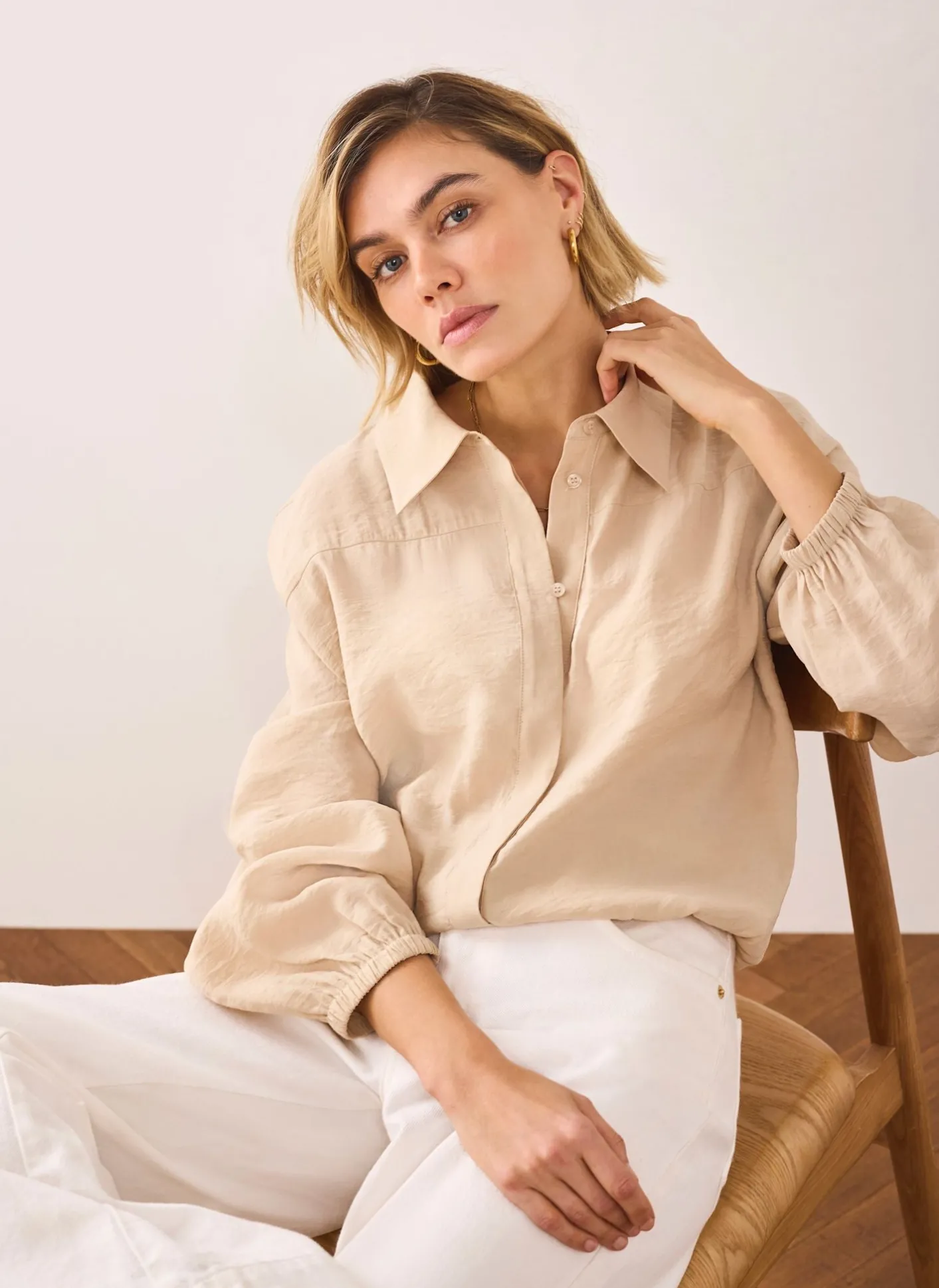 Clearance Neutral Long Sleeve Minimalist Shirt Shirts & Blouses