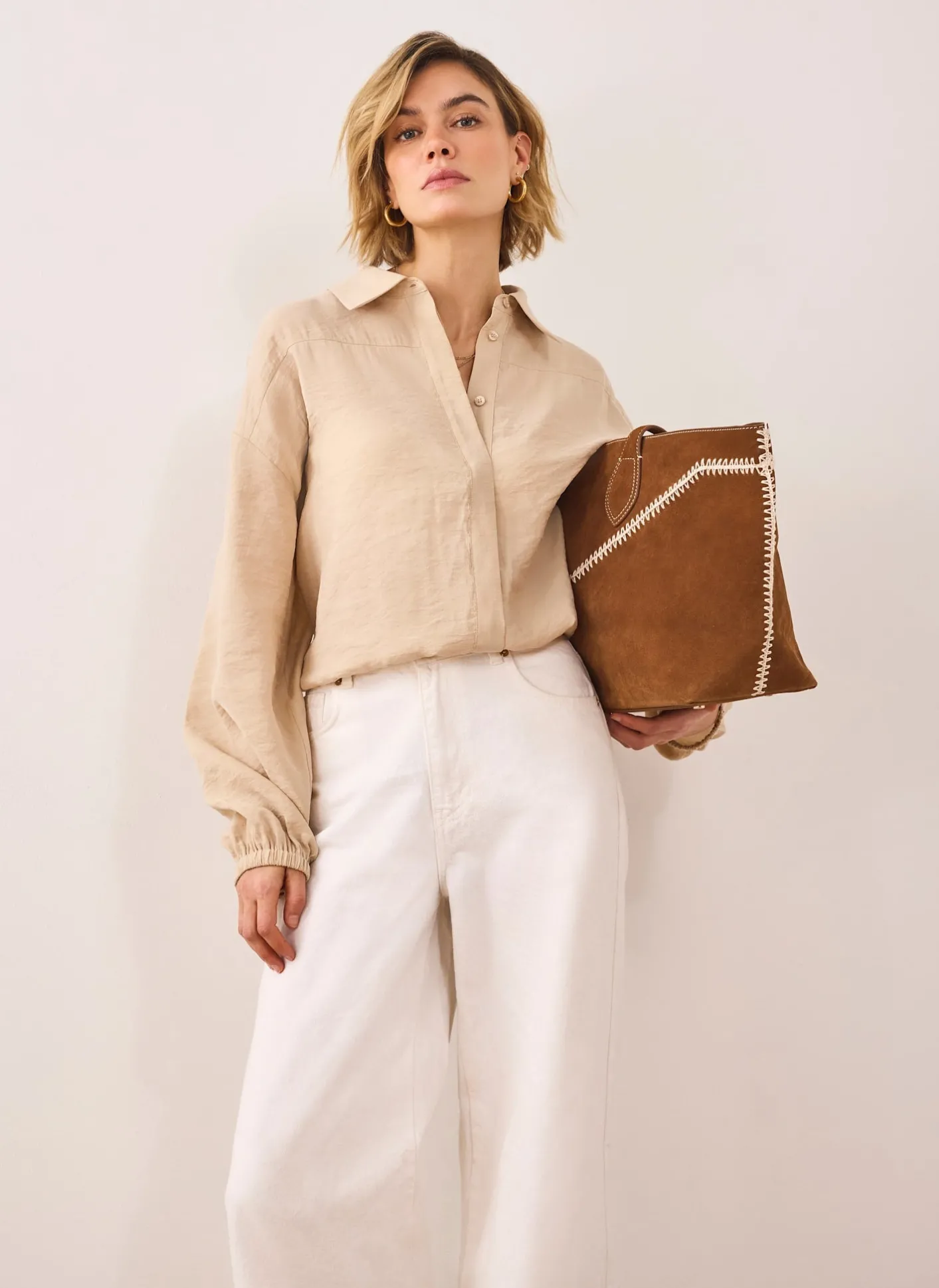 Clearance Neutral Long Sleeve Minimalist Shirt Shirts & Blouses