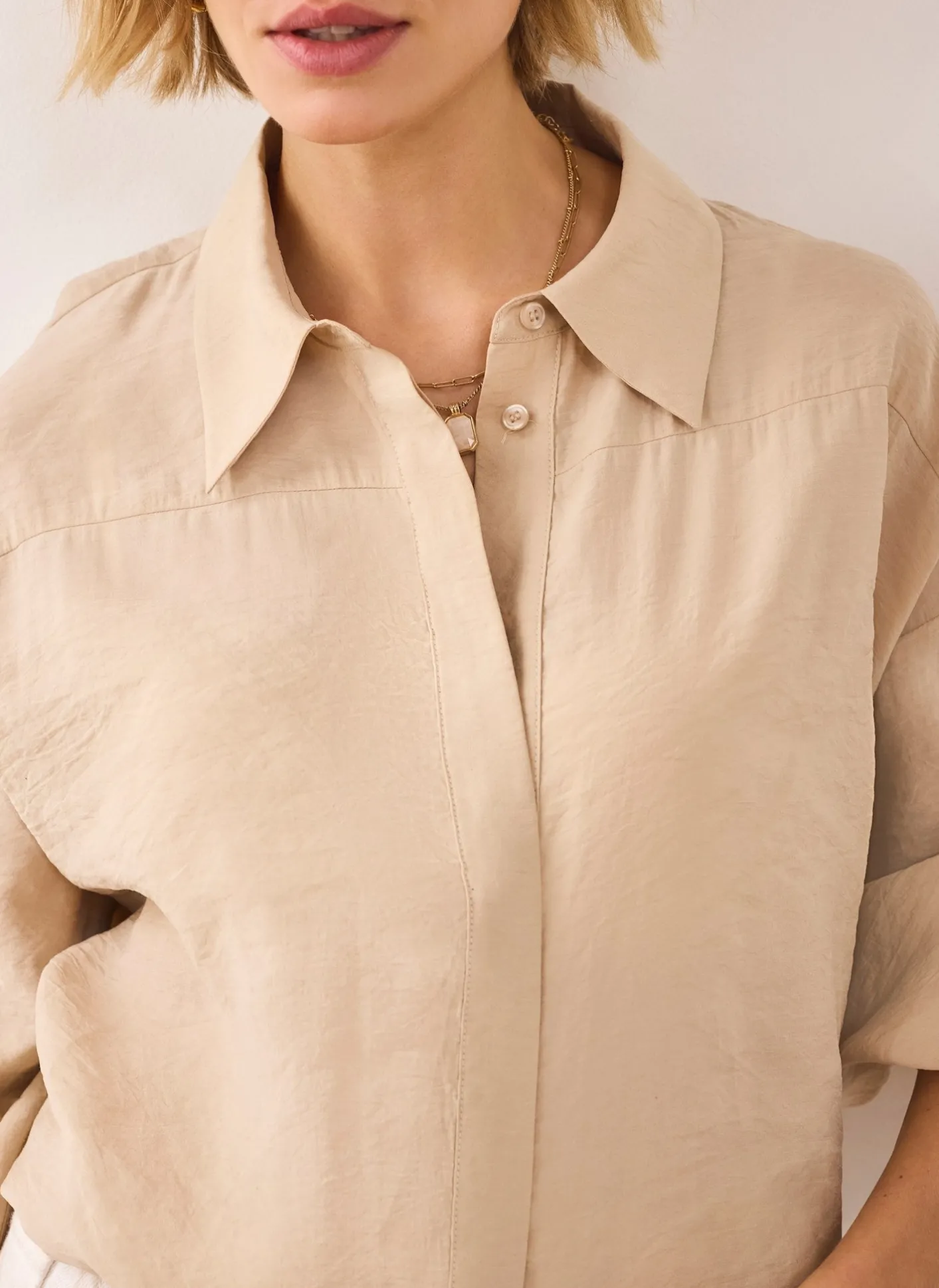 Clearance Neutral Long Sleeve Minimalist Shirt Shirts & Blouses