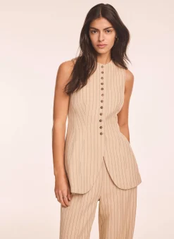 Clearance Neutral Pinstripe Longline Waistcoat Waistcoats