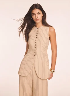 Clearance Neutral Pinstripe Longline Waistcoat Waistcoats