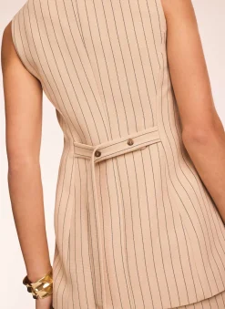 Clearance Neutral Pinstripe Longline Waistcoat Waistcoats