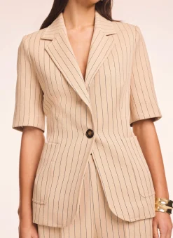 Clearance Neutral Pinstripe Short Sleeve Blazer Jackets