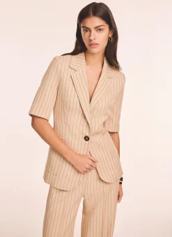 Clearance Neutral Pinstripe Short Sleeve Blazer Jackets