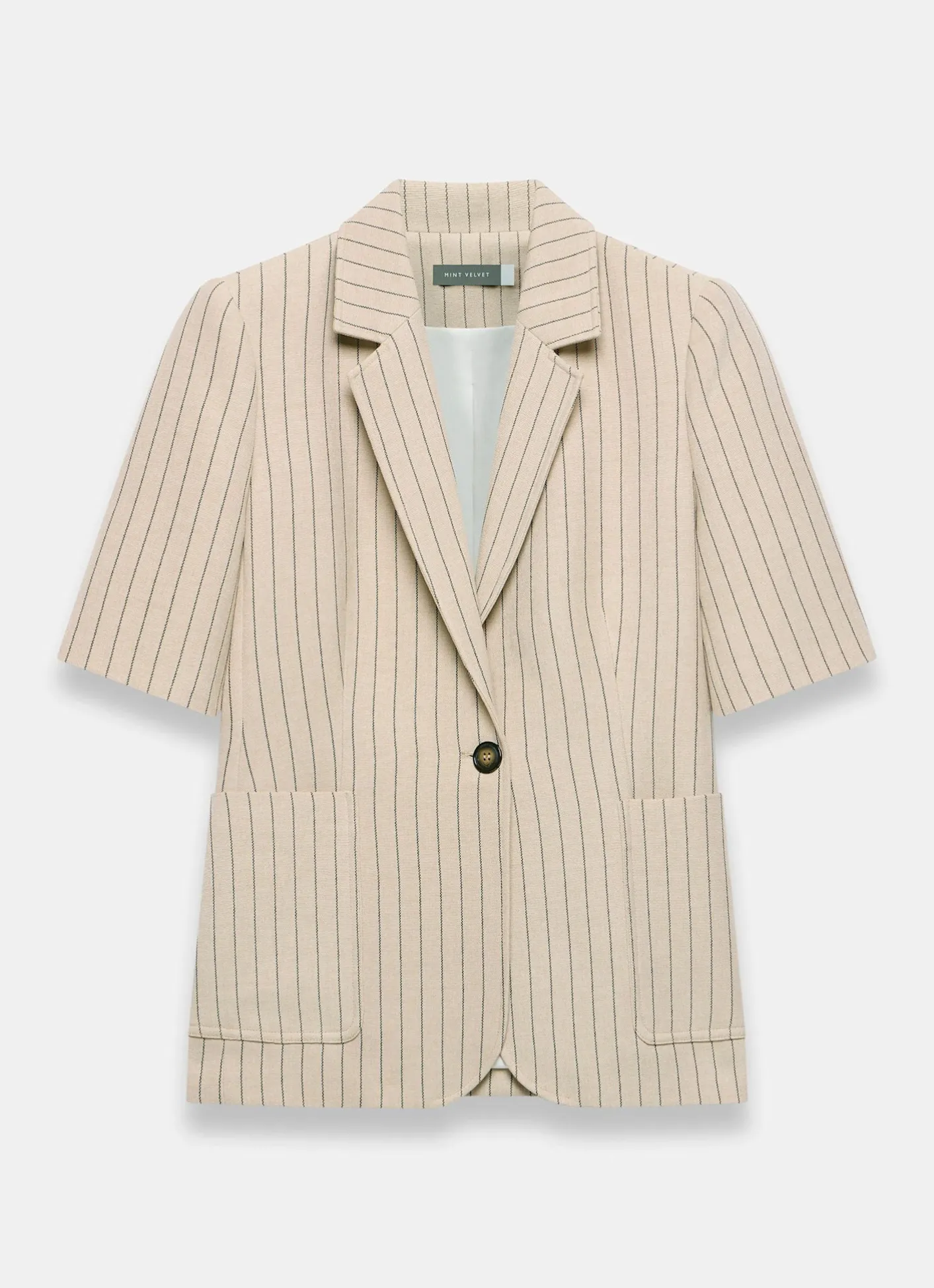 Clearance Neutral Pinstripe Short Sleeve Blazer Jackets