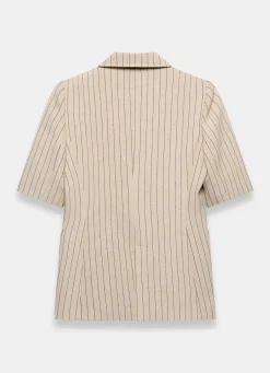 Clearance Neutral Pinstripe Short Sleeve Blazer Jackets