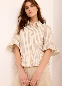 Discount Striped Ruffle Trim Shirt Shirts & Blouses