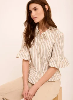 Discount Striped Ruffle Trim Shirt Shirts & Blouses
