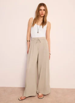Online Tie Waist Wide Trousers Wide Leg Trousers|Trousers