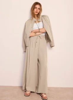 Online Tie Waist Wide Trousers Wide Leg Trousers|Trousers