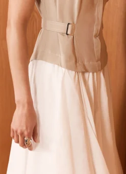 Outlet Neutral Waistcoat Layered Midi Dress Midi Dresses|Shirt Dresses