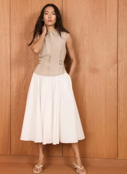 Outlet Neutral Waistcoat Layered Midi Dress Midi Dresses|Shirt Dresses