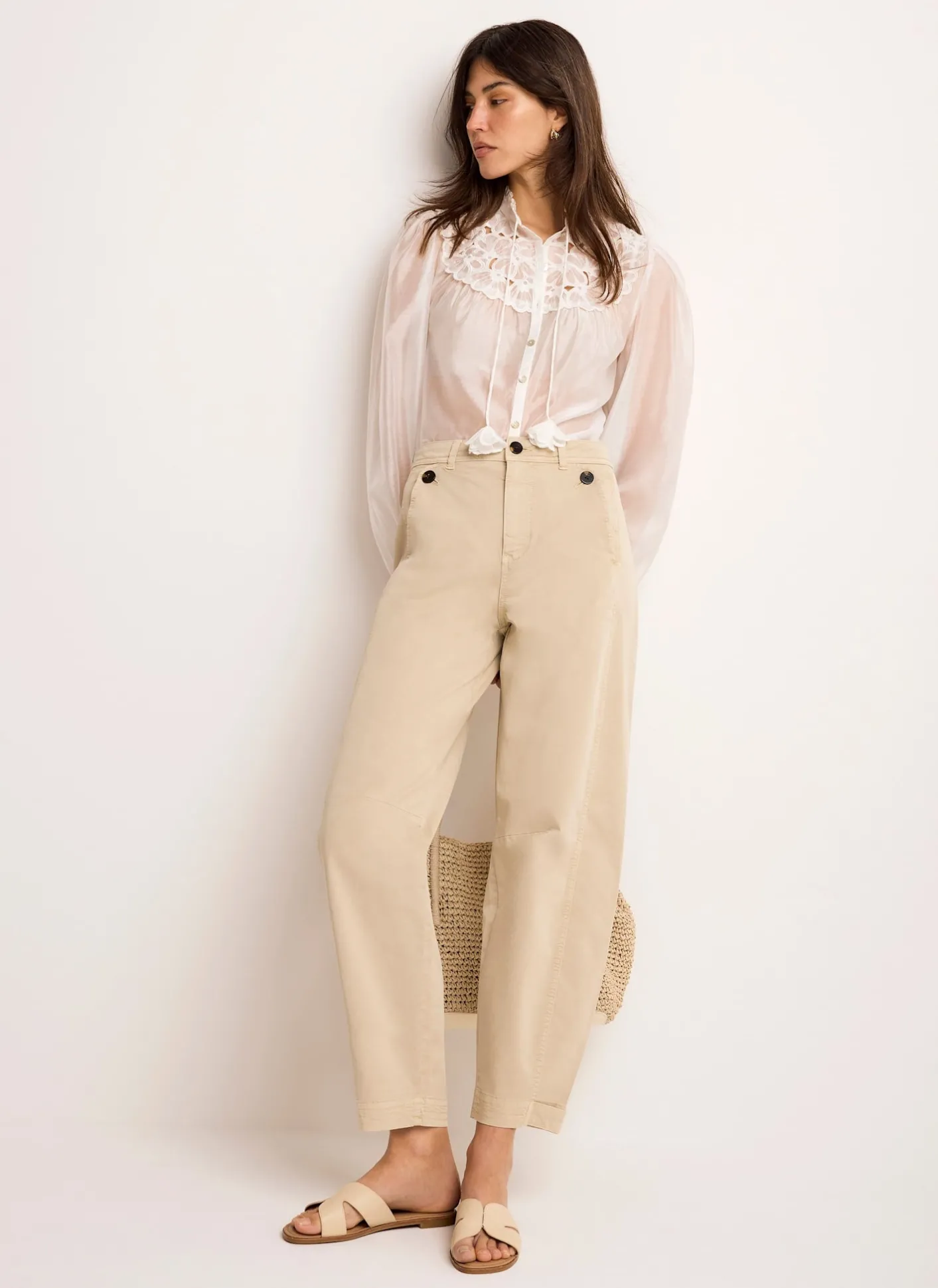 Best Neutral Washed Barrel Leg Chino Trousers Trousers