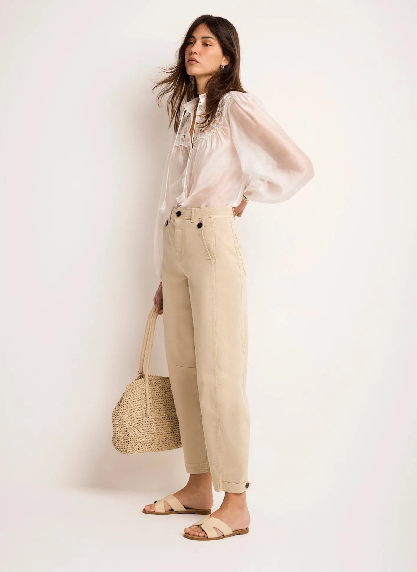 Best Neutral Washed Barrel Leg Chino Trousers Trousers