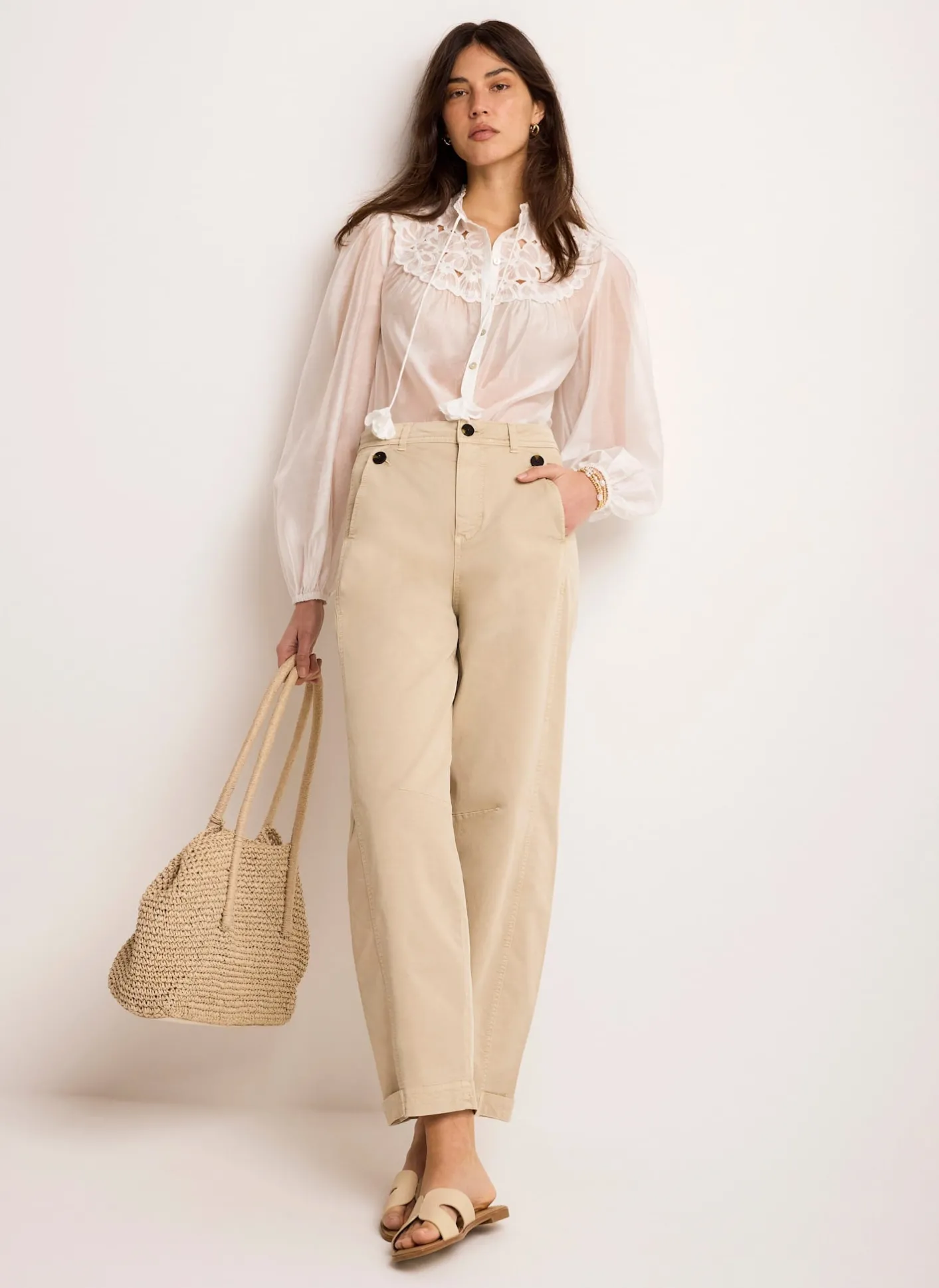 Best Neutral Washed Barrel Leg Chino Trousers Trousers