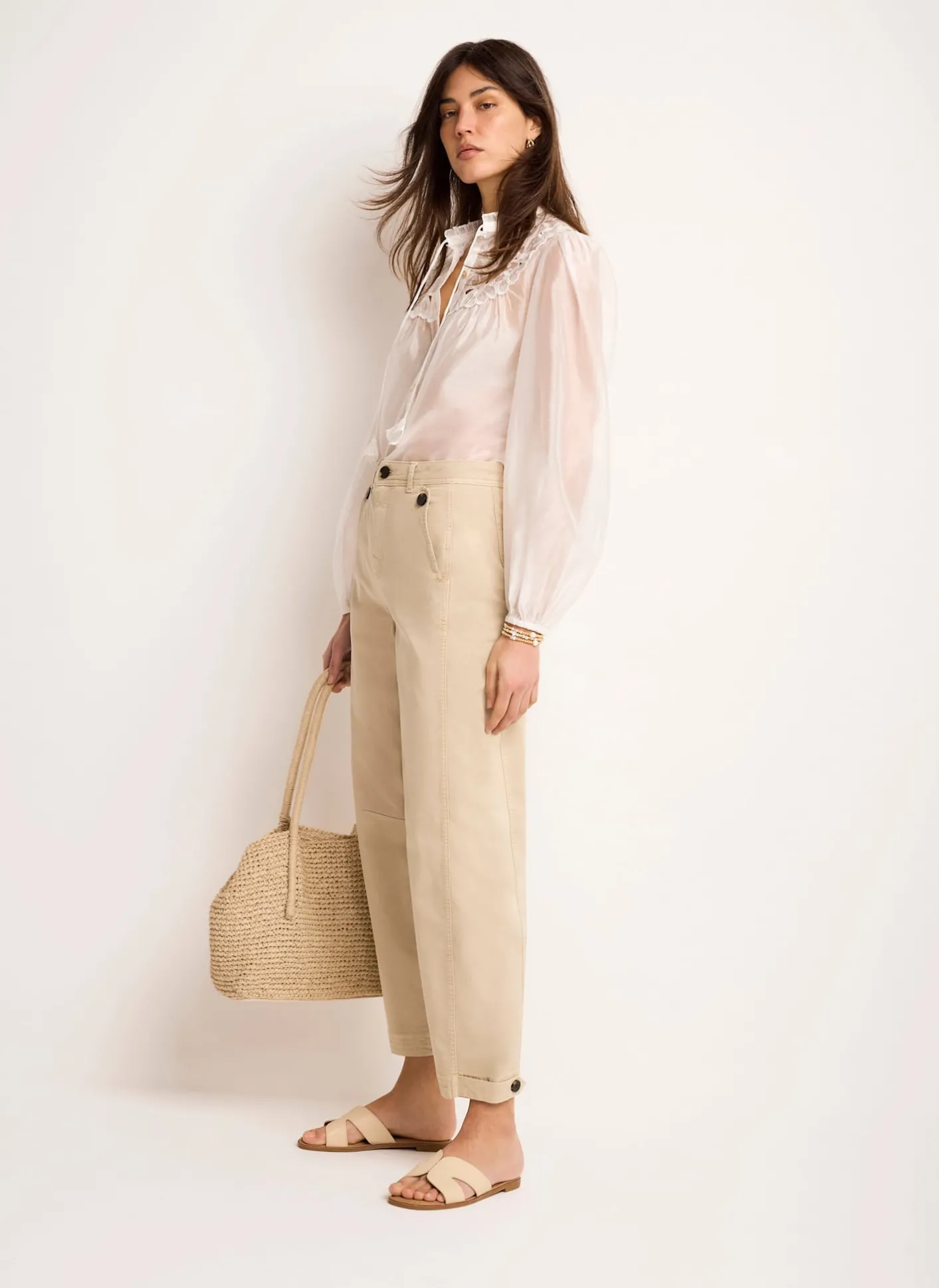 Best Neutral Washed Barrel Leg Chino Trousers Trousers